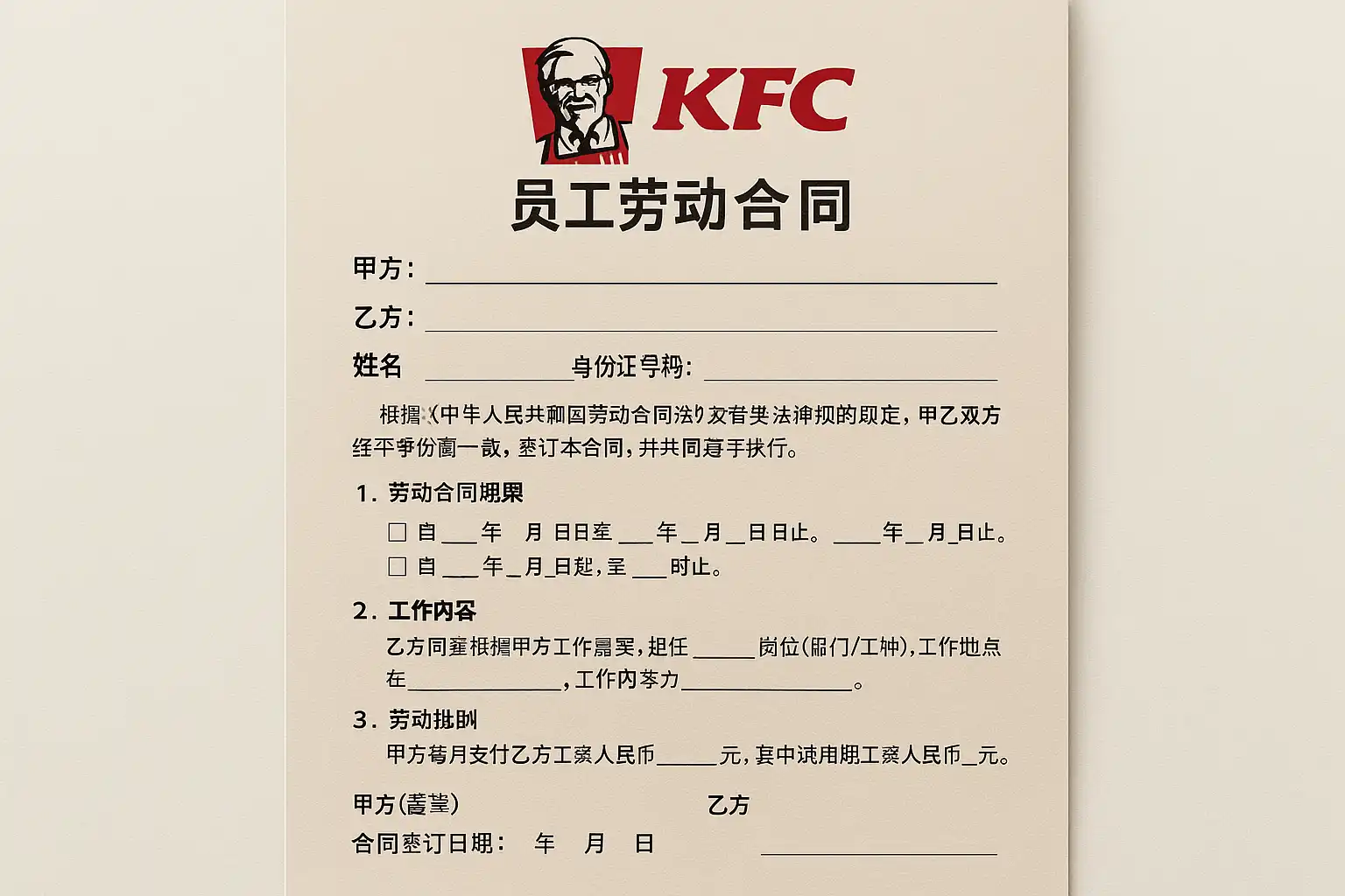 肯德基员工劳动协议模板详解，签订流程有哪些注意事项？ • 简道云