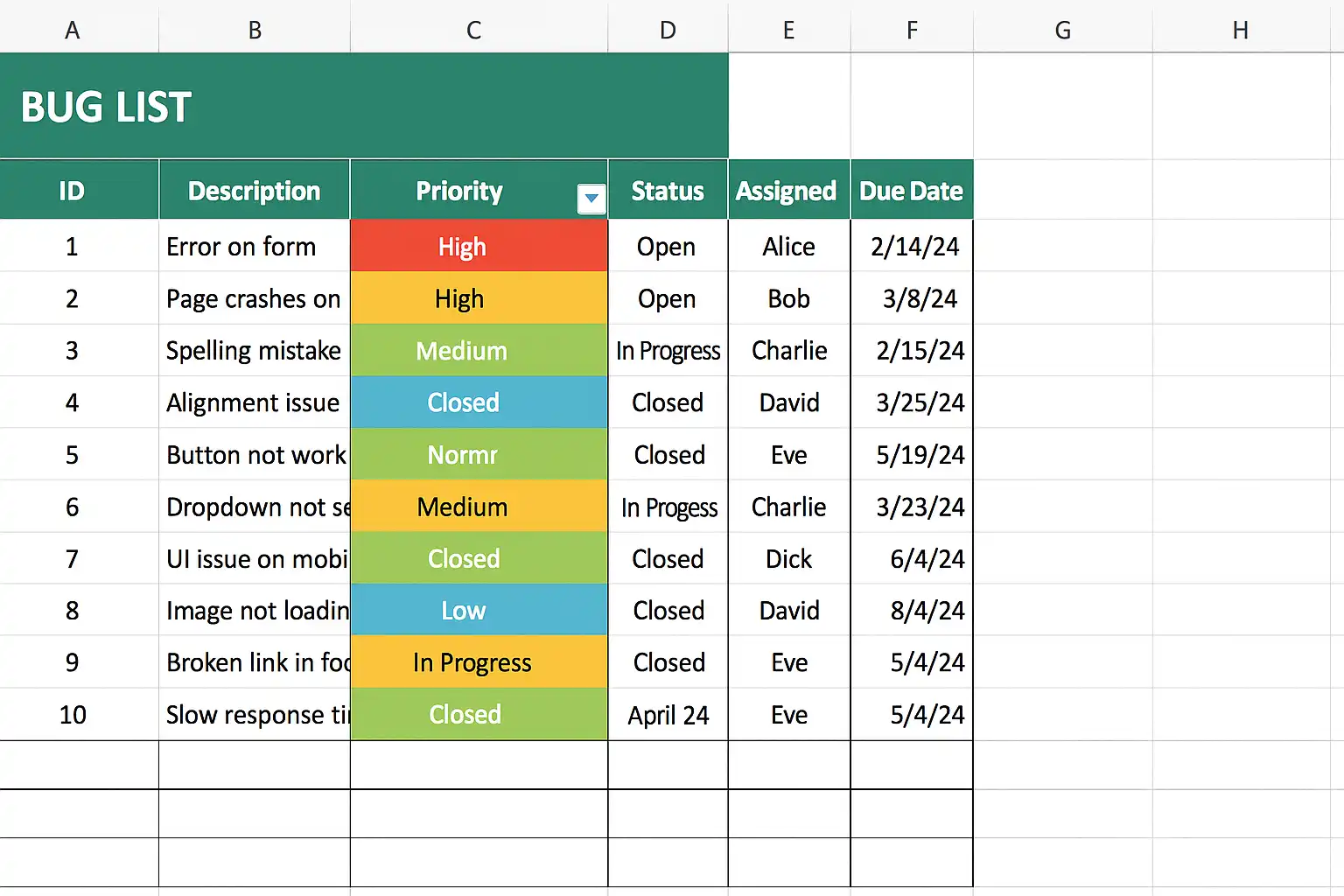 buglist excel 模板免费下载，如何高效管理项目缺陷？ • 简道云